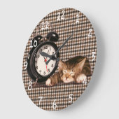 Grande Horloge Ronde chaton houndstooth rétro (Angle)