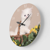 Grande Horloge Ronde Chaton perse blanc (Angle)