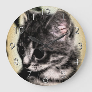 Grande Horloge Ronde Chaton tigré