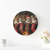 Grande Horloge Ronde Chatons dans les coques de Noël (Maison)