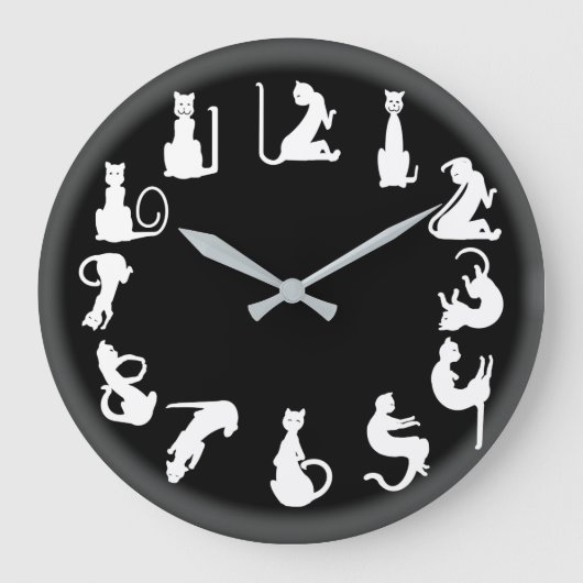 Grande Horloge Ronde CHATS BLANCS en NOIR par Slipperywindow (Recto)