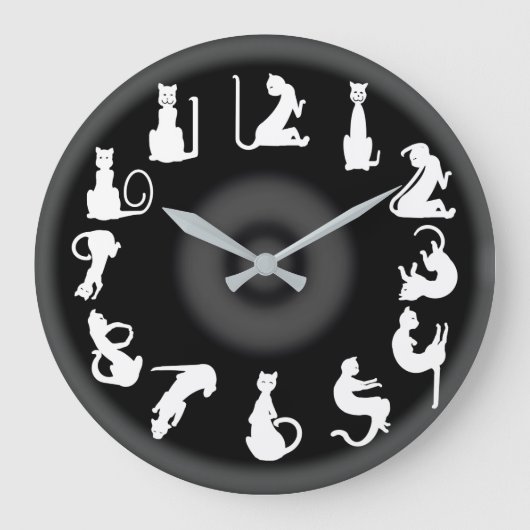 Grande Horloge Ronde CHATS BLANCS en NOIR par Slipperywindow (Recto)
