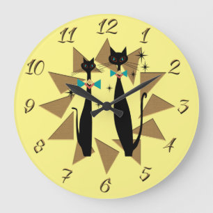 Grande Horloge Ronde Chats Cool modernes de l'ère rétro atomique du m