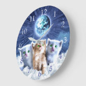Grande Horloge Ronde Chats dans le nuage (Angle)