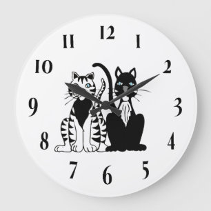 Grande Horloge Ronde Chats de dessin animé jumeaux