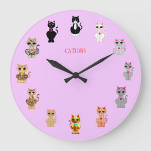 Grande Horloge Ronde Chats de dessin animé mignons