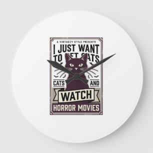 Grande Horloge Ronde Chats domestiques regardent des films d'horreur Co