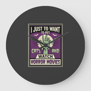 Grande Horloge Ronde Chats Et Films D'Horreur Design Halloween
