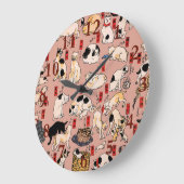Grande Horloge Ronde chats japonais Ukiyo-e Funny kitty (Angle)