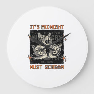 Grande Horloge Ronde Chats qui hurlent à minuit drôle Design de T-shirt