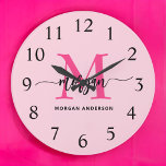 Grande Horloge Ronde Chaud rose moderne Script Girl Monogramme Nom<br><div class="desc">Faites une déclaration audacieuse dans votre espace avec notre Hot rose Modern Script Girly Monogramme Nom Large Horloge! Doté d'un design rose vif et personnalisé avec votre nom dans un élégant script moderne, cette horloge ajoute une touche élégante et personnelle à toutes les chambres. Parfait pour les chambres, les bureaux...</div>