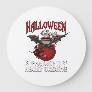 Grande Horloge Ronde Chaudière ailée de chauve-souris d'Halloween Sorci