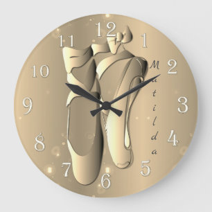 Grande Horloge Ronde Chaussures Bronzy Ballet Toe avec nom