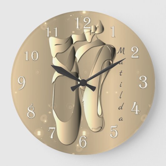 Grande Horloge Ronde Chaussures Bronzy Ballet Toe avec nom (Recto)