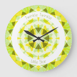 Grande Horloge Ronde Chaux Jaune Vert Twinkle Petit Étoile Pouponnière