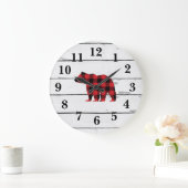 Grande Horloge Ronde Check Bear Black Silhouette Shiplap (Maison)