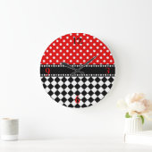 Grande Horloge Ronde Checkerboard Red Dot (Maison)