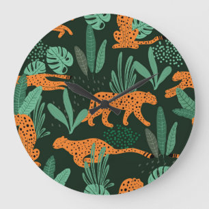 Grande Horloge Ronde Cheetah Exotic : Tropical Summer Seamless.