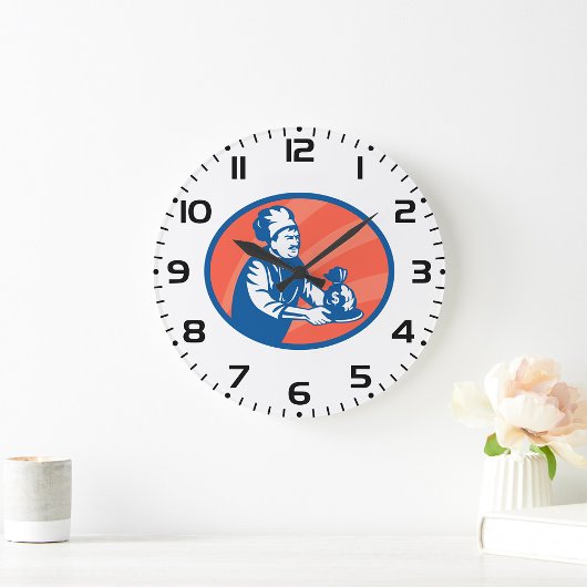 Grande Horloge Ronde Chef Holding Money Bag Restaurant Finance