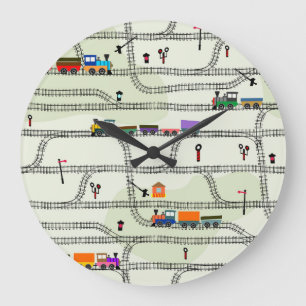 Grande Horloge Ronde Chemin de fer pour enfants : Funny Motif sans cout