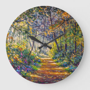 Grande Horloge Ronde Chemin de l'Impressionnisme : Aquarelle de forêt e