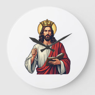Grande Horloge Ronde Chemise à gravure vintage avec couronne de Jésus 2