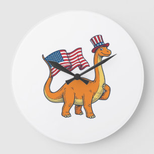 Grande Horloge Ronde Chemise à gravure vintage avec drapeau de dinosaur