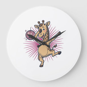 Grande Horloge Ronde Chemise à gravure vintage Boule disco Girafe dansa
