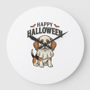 Grande Horloge Ronde Chemise à gravure vintage de chien fantôme Hallowe