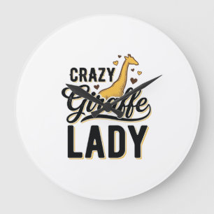 Grande Horloge Ronde Chemise à motif de gravure vintage Crazy Giraffe L