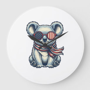 Grande Horloge Ronde Chemise à motif de koala patriotique gravure vinta