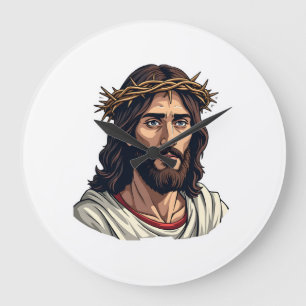 Grande Horloge Ronde Chemise avec gravure vintage Jésus Couronne d'Épin
