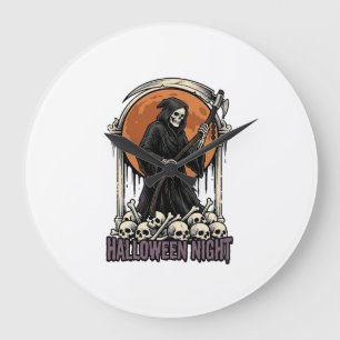 Grande Horloge Ronde Chemise blanche gravure vintage Halloween Faucheur