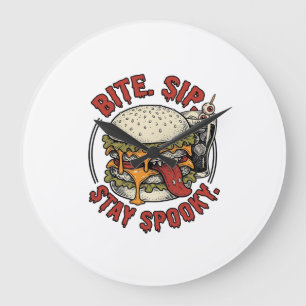Grande Horloge Ronde Chemise Burger Épouvantable Gravure Vintage Hallow