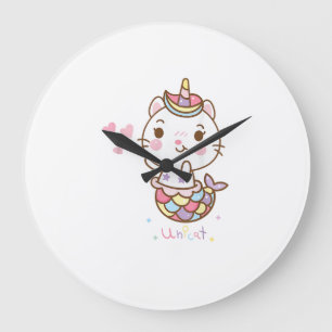 Grande Horloge Ronde Chemise Chat Licorne - Chat Mermaid Unicat je croi