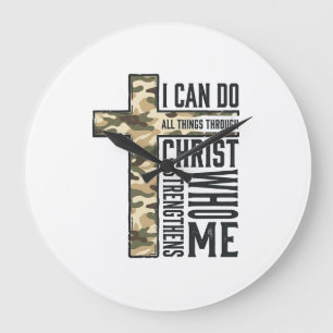 Grande Horloge Ronde Chemise chrétienne Croix de la Foi Je peux faire t
