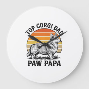 Grande Horloge Ronde Chemise Corgi Papa Vintage Sunset Chien Papa Cadea