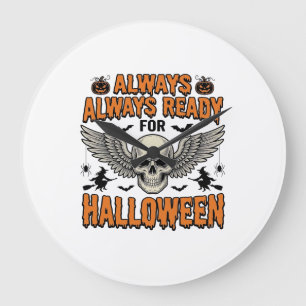 Grande Horloge Ronde Chemise crâne Halloween Gravure vintage Citation e