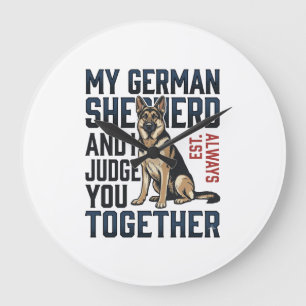 Grande Horloge Ronde Chemise de Berger Allemand Amusing Fan de Chien Vi
