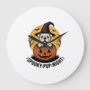 Grande Horloge Ronde Chemise de bouledogue Halloween avec chien à citro