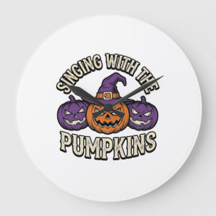 Grande Horloge Ronde Chemise de chants de citrouille Halloween vintage 