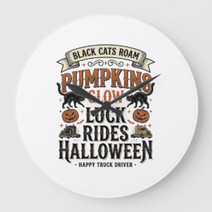 Grande Horloge Ronde Chemise de chauffeur de camion Halloween avec chat
