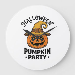 Grande Horloge Ronde Chemise de citrouille d'Halloween Chapeau de sorci