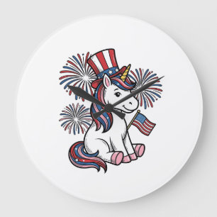 Grande Horloge Ronde Chemise de conception de feux d'artifice de licorn