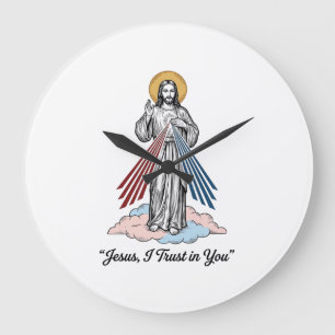 Grande Horloge Ronde Chemise de conception de gravure vintage Jésus je
