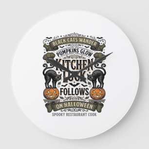 Grande Horloge Ronde Chemise de cuisine Halloween Vintage Chat Noir Cit
