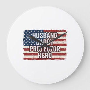 Grande Horloge Ronde Chemise de drapeau de héros protecteur mari patrio