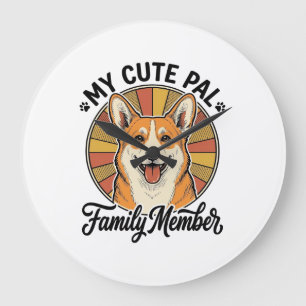 Grande Horloge Ronde Chemise de famille Corgi Design vintage pour amour