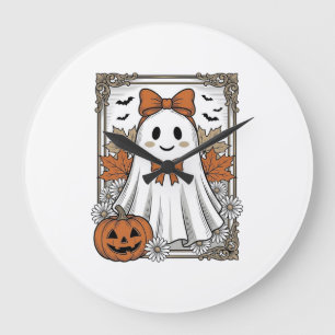 Grande Horloge Ronde Chemise de fantôme Halloween mignon gravure vintag