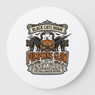 Grande Horloge Ronde Chemise de garde de sécurité Halloween avec chats
